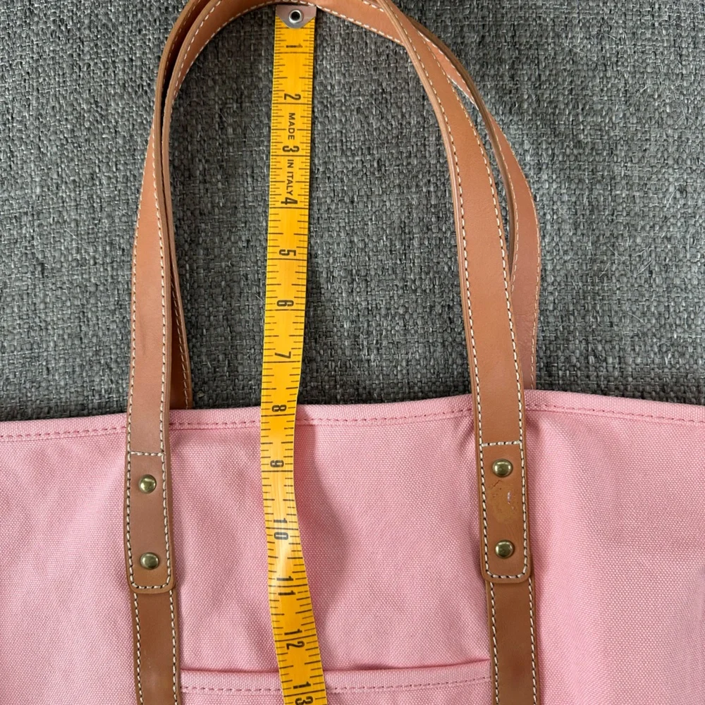 J Crew Peach Pink Gusseted Tote Bag Leather Straps and Inside Outside Pocket